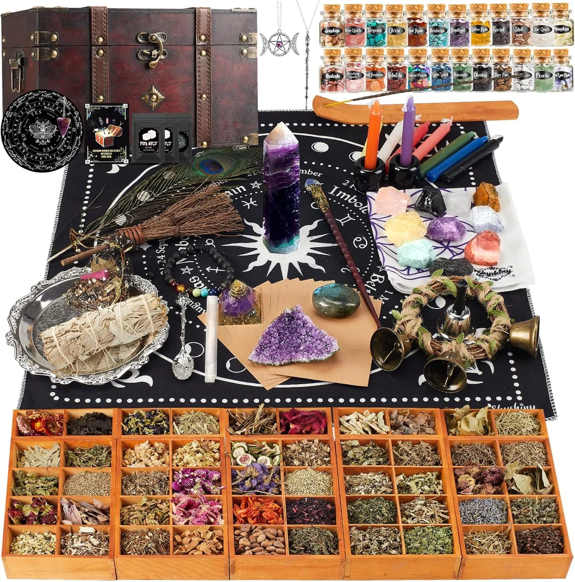SHYSHINY 200-piece witchcraft starter kit in wooden storage box, real product photo
