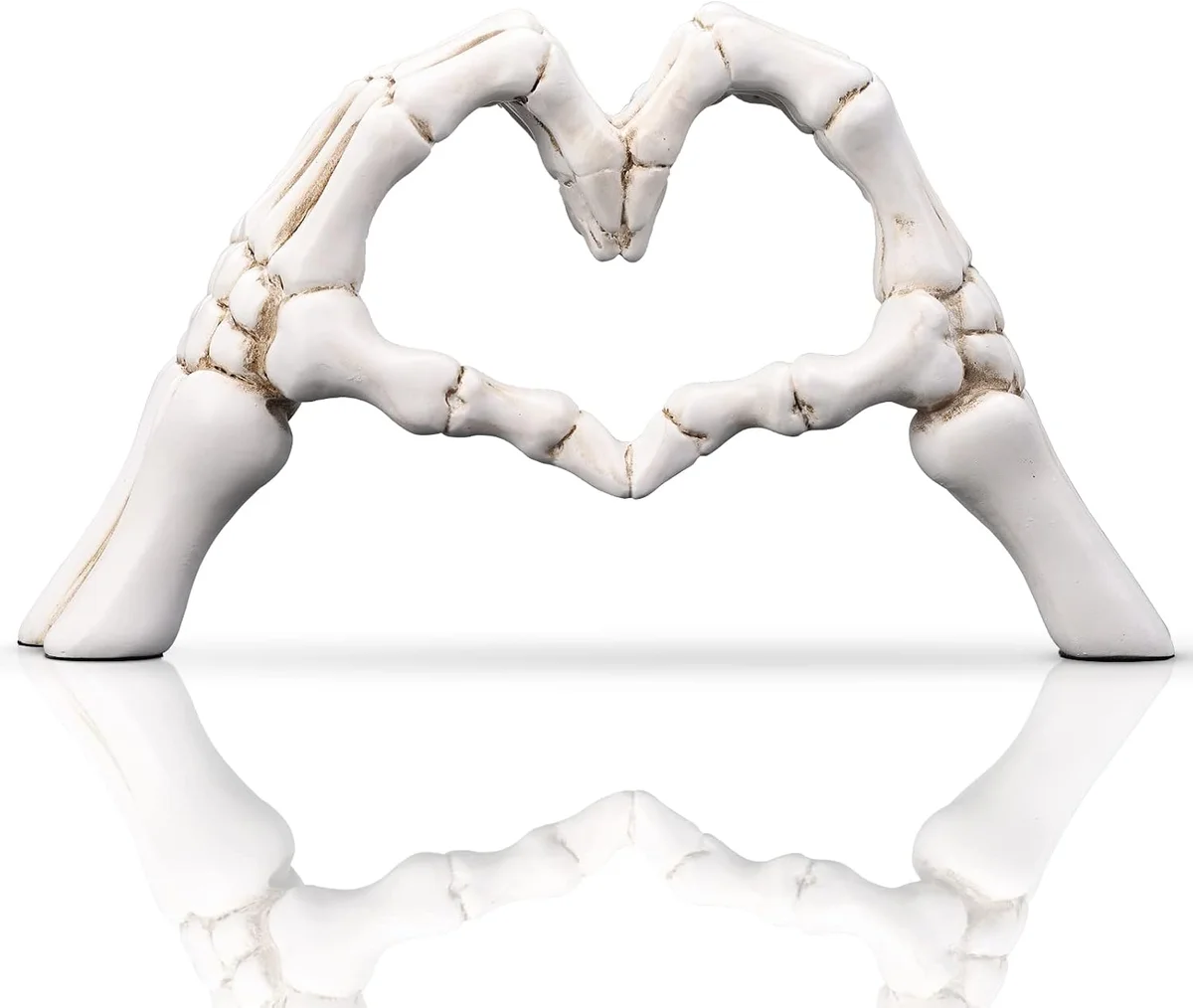 White skeleton hands forming a heart shape, 9.4" tall figurine home decor piece