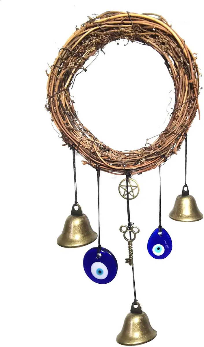 Witch Bells for Door Knob — Wicca Protection Charm with Blue Evil Eyes
